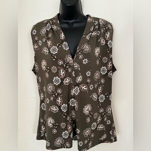 Calvin Klein Floral Print Sleeveless Top - Dark Green